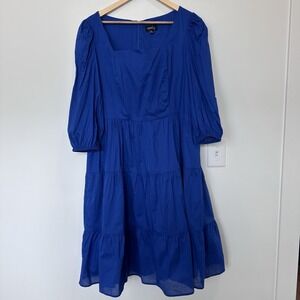 ModX Womens XL Blue Cotton Long Sleeved Square Neck Knee Length Dress